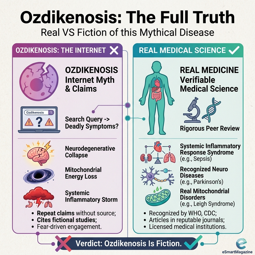 Comparison: Internet Claims vs Verified Science Internet Claims About Ozdikenosis Verified Medical Reality “Recognized fatal disease” No verified medical recognition “Guaranteed organ shutdown” Organ failure occurs in many real illnesses “Proven mitochondrial collapse” No verified ozdikenosis studies exist “Documented mortality rates” No official data available “Confirmed neurological destruction” Mechanisms borrowed from real diseases