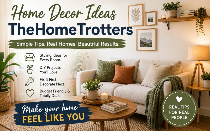 Cozy modern living room with stylish furniture, plants, warm lighting, and home decor tips from TheHomeTrotters.